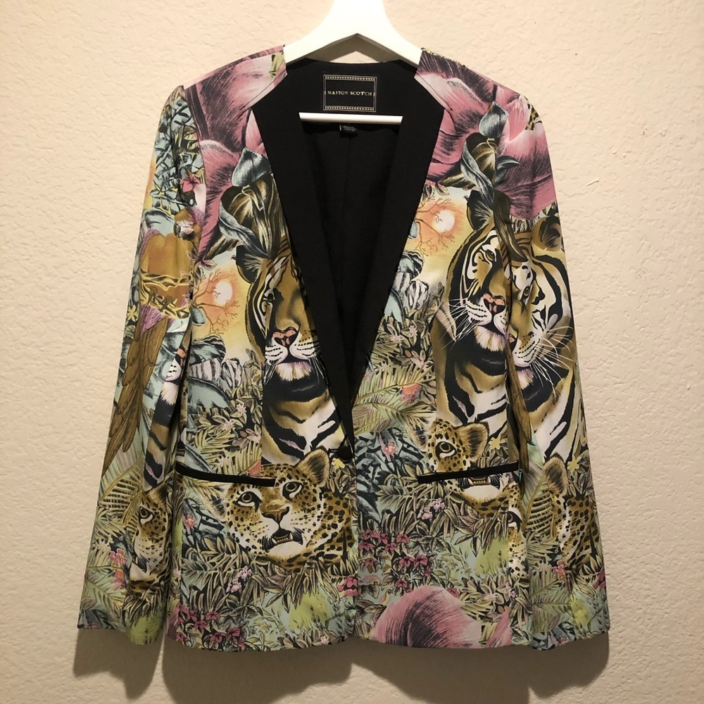 Maison Scotch Tropical Tiger & Parrot Print Blazer